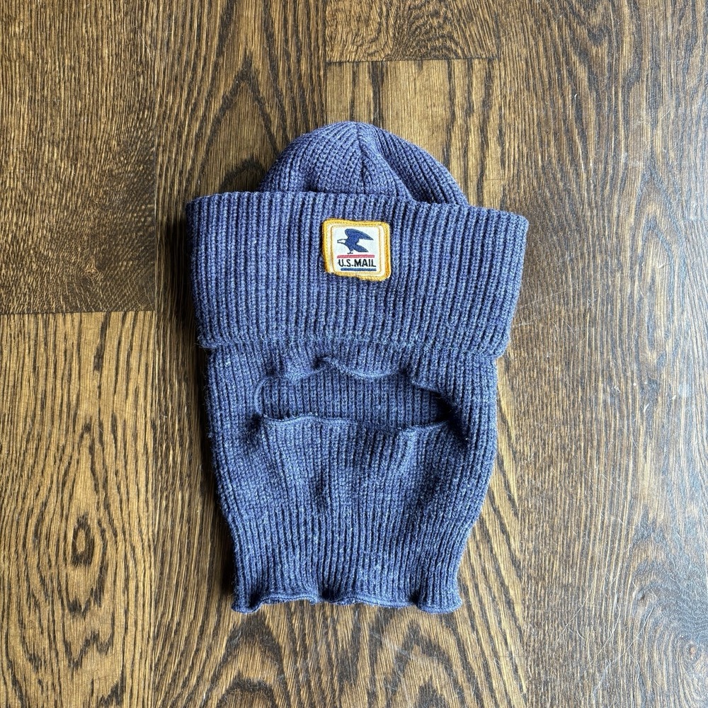 Vintage 80s US Mail Balaclava Beanie Hat Ski Mask Mail Carrier Blue Eagle Patch